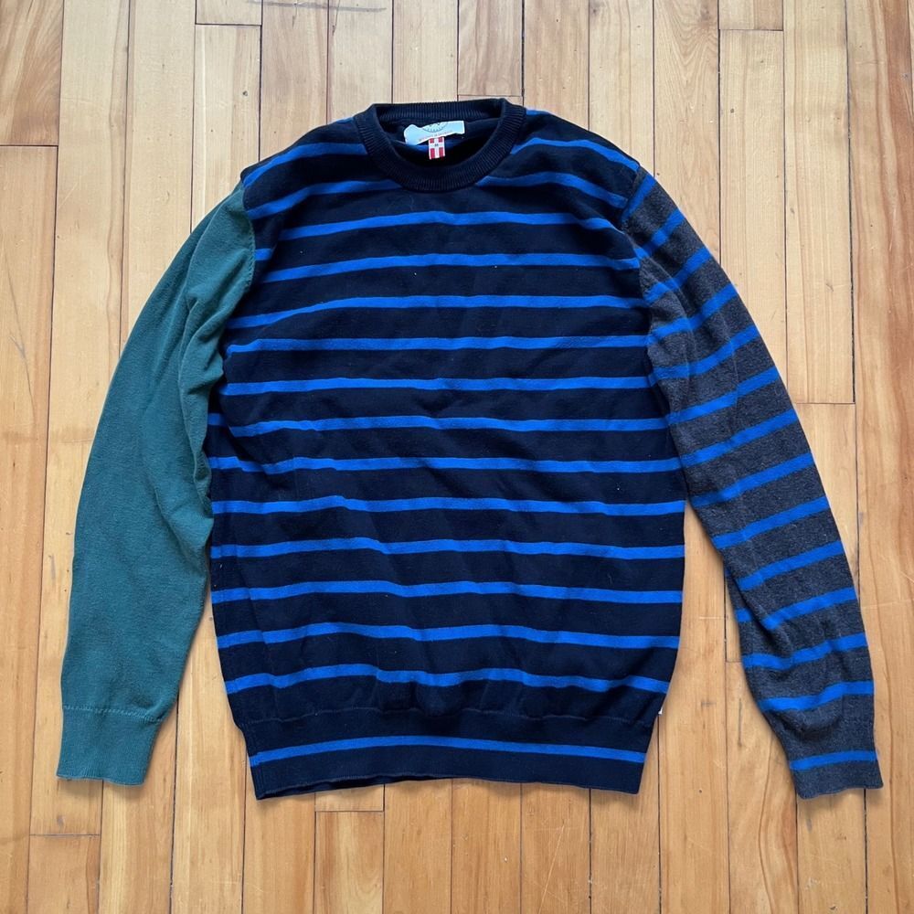Kronstadt Casual Mens Striped Long Sleeve Crew Neck Sweater M Green Blue Grey